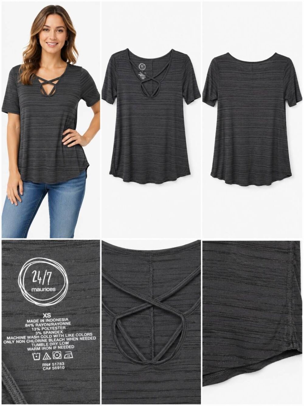 Maurices XS 24/7 Gray Striped Crisscross Keyhole Top